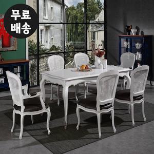 [벤티스가구]셀리 화이트 빈티지 엔틱 대형 명품 원목 주방 앤틱 대형 6인용 식탁의자세트