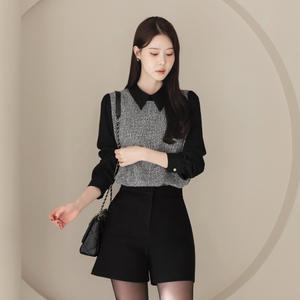 [시크라인] (~XL까지) 오블린 카라 트위드 블라우스 겨울 긴팔 신축성 데일리룩 하객룩 오피스룩 출근룩 면접룩