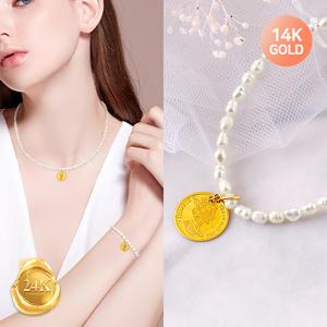 [골드피아] 14K 리얼진주 비드 주얼리 + 24K 0.5g 엘리자베스 코인 참