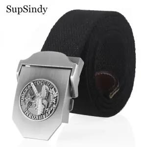 남자 소 가죽 남성 정장 벨트 SupSindy 캔버스 3d 러시아 탱크 부대 럭셔리 금속 버클 청바지 허리띠 cccp