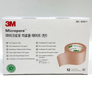 3M 종이 살색반창고 1533-1 12개 1박스 마이크로포 의료용 테이프 탄 2.54cm x 9.14m
