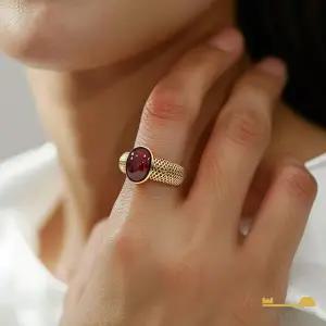 골든클레프 18K 볼륨 천연석 메쉬 반지