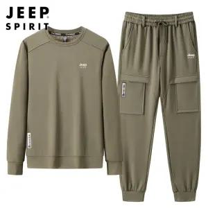 JEEP SPIRIT 남성 가을 겨울 라운드 맨투맨 트레이닝 따뜻한 레포츠 세트