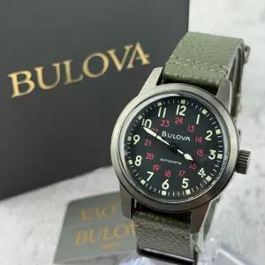 Bulova Hack 38mm 블랙 다이얼 가죽 스트랩 Men 시계 [세금포함] [정품] 자동 98A255 명품시계 손목시계 패