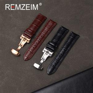 엠보싱 가죽 스트랩, 버터플라이 클래스프 교체용 남성 시계줄 18mm 20mm 팔찌 액세서리