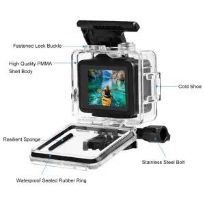 GoPro HERO 4K 2024용 다이빙 방수 케이스 60m / 196ft 하우징 보호 쉘 커버 버클 기본 마운트 나사 포함