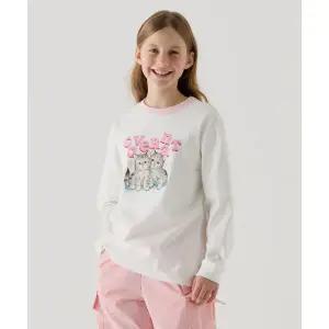 COVERNAT 키즈 KITTEN 그래픽 긴팔 티셔츠 화이트 CK2501LT69WH