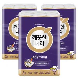 깨끗한 나라 촉앤감케어 와이드 30m 30롤x3팩