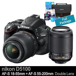 니콘 카메라 D5100+18-55mm+55-200mm 더블렌즈킷+64GB+가방+UV필터+리더기+청소셋 풀세트 K
