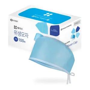 유한킴벌리 의사용캡 일회용 헤어캡 위생 모자 수술모 100매 1팩