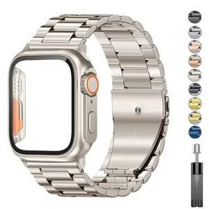 스테인레스 스틸 스트랩 PC 커버 Apple Watch 케이스 용 유리 8 7 6 5 4 3 45mm 44mm 42MM 38MM 외관 업그레이드 IWatch Ultra 49mm