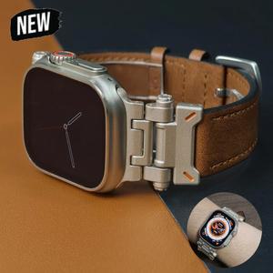 Apple Watch Ultra 2 용 가죽 밴드 IWatch 시리즈 9 7 8 6 5 4 Se 3 45mm 44mm 42mm 용 49mm 남성용 시계 밴드 스트랩 Correa 팔찌