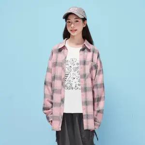 [에꼴리에] 여자 가을신상 오버핏 빈티지 핑크 체크셔츠(25C5381)