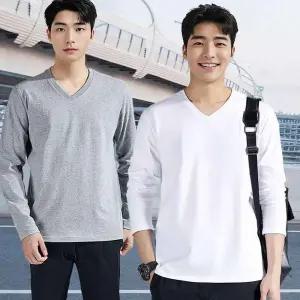 레이어드 흰색면티 V넥 남자 긴팔 무지티 긴팔 티셔츠