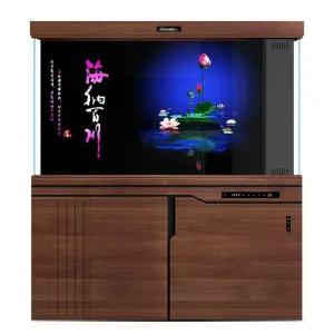 열대어 수족관 물고기 금붕어 거북이 유리 필터 수조 수족관(82x40x151) - 월넛 + 배경
