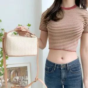 GGD 라탄 밀집 사각 미니 크로스 숄더백 가방