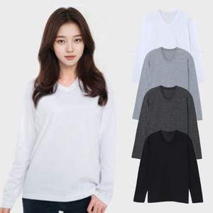 V넥 브이넥 티셔츠 긴팔 프리미엄 무지티 S-2XL
