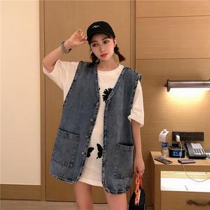 청조끼 루즈핏 베스트 데일리 데님 조끼 연청 노카라 포켓