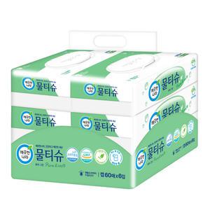 깨끗한나라 퓨어그린 물티슈 60매 6입 1팩