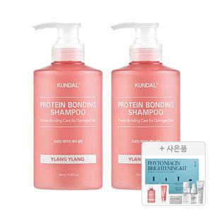 쿤달 프로틴 데미지 케어 샴푸 500ml 일랑일랑, 2개 + 증정 (브라이트닝 키트(비누+토너+에센스+톤업크림), 1개 + 쿤달 샴푸 + 트리트먼트, 10ml, 2구, 바이올렛뮤게, 4개)