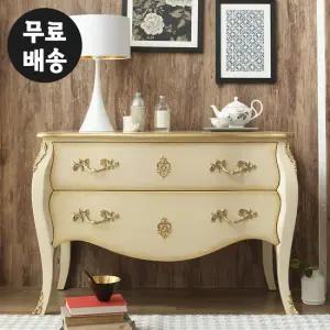 차드 원목 서랍장 엔틱 2단 와이드 서랍(빈티지크림)