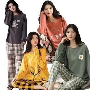 여성 잠옷 상하세트 긴팔 긴바지 폴리에스테르 가을 파자마