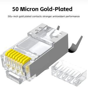 금도금 모듈러 Cat 7 고속 전송 데이터 플러그 크리스탈 헤드  패스 스루 차폐 RJ45 커넥터  8P8C  10PCs