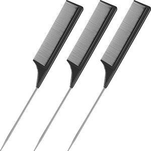 3팩 쥐 꼬리 빗 강철 핀 탄소 섬유 스테인레스 스틸 핀테일 내열성 놀리는
