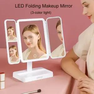거울 회전식 화장 2X/X LED 확 탁상 데스크탑 휴용 소형 톤 조명 대 삼중