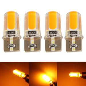 JXLCLYL 4pcs T10 194 168 W5W COB LED 자동차 Canbus 실리카 너비 전구 앰버