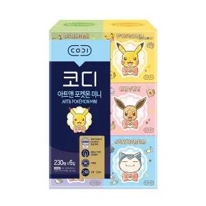 [코디][SSG][1+1]코디 아트앤 포켓몬 캐릭터 미니 미용티슈 230매6입(천연펄프. 무료배송)