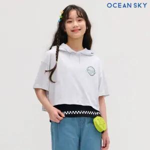 [오션스카이] 여아 크롭 레이어드 후드 반팔 티셔츠-DBJG5879D0B