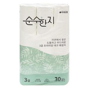 순수한지 3겹 30롤 프리미엄 데코 화장지 1개 - O 미래생활 잘풀리는집 순수한지화장지 휴지 롤화장지 화