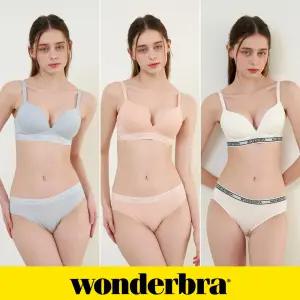 [Wonderbra] 스포츠 아웃밴드 노와이어 브라팬티 6종세트 블루+베이지+화이트 W