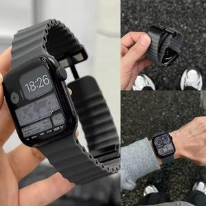 Apple Watch 용 오션 스트랩 10 9 8 7 울트라 밴드 46 45mm 49 44mm 41/42mm iWatch 시리즈 se 6 용 실리콘 마그네틱 스포츠 팔찌