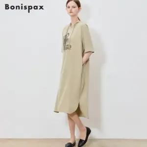 보니스팍스 앞판 프린트 후드 롱 원피스