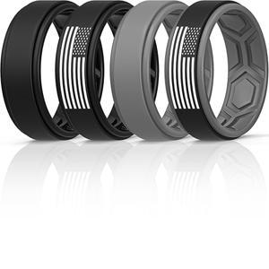 남성용 썬더핏 실리콘 웨딩 링, 통기성 공기 흐름 패턴 8mm 너비 2mm 두께 - 1/4/5/8 버라이어티 멀티팩