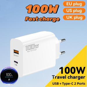 100W 고속 충전기 듀얼 포트 USB C타입 슈퍼 헤드 (휴대폰 핸드폰용 화웨이 호환 & 아이폰 호환 호환 EU/U