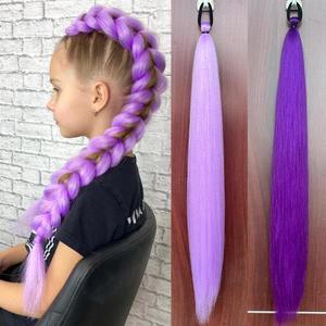 합성 28인치 긴 직선 포니테일 보라색 DIY 땋은 고무 밴드 포함 할로윈 헤어 액세서리 여성용