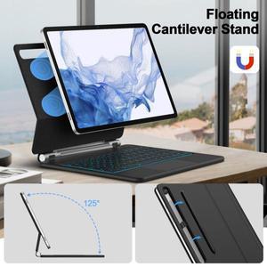 삼성 갤럭시 탭 S7 Plus S8 S9 + FE 11 용 매직 키보드 12.4 인치 트랙 패드 백라이트 플로팅 펜 홀더가있