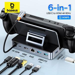 Nintend 스위치 유형 C-HDMI 4K@60Hz RJ45 기가비트 PD 100W C USB 3.0 허브용 스팀 데크용 Baseus 도킹 스테이션