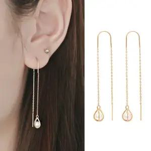 14K GOLD 물방울 롱 드롭 금 귀걸이