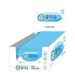 깨끗한나라 물티슈 휴대용 10매 10팩 (100매) 페퍼민트 물티슈