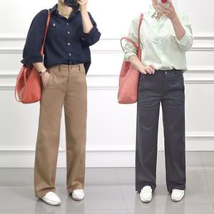 여성 절개 와이드 코튼 스판 팬츠 3 Colors 빅사이즈 밴딩 면스판 통바지