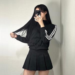 스포티 라인 져지 트레이닝 트랙 집업 숏 점퍼 [Y2K 세미 크롭 탑 하이넥 여자 여성 아우터]