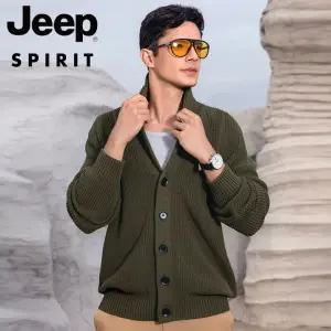 JEEP SPIRIT 카디건 스웨터 남성 가을 겨울 두꺼운 V넥 루즈 니트