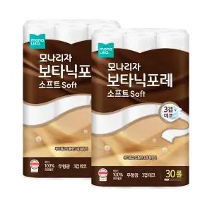 모나리자 보타닉포레 소프트 천연펄프 화장지 30m x 30롤 x 1+1 (2팩)