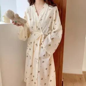 여성 홈웨어 가운 파자마 긴팔 요루면 패턴 잠옷