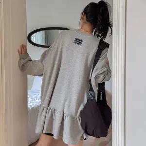 무지 셔링 플레어 미니 원피스 긴팔 라운드넥 여성 빅사이즈