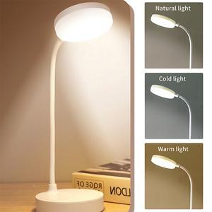 휴대용 LED 책상 램프 USB 플러그 배터리 구동 테이블 조명 지원 3 색 무단계 디밍 눈 보호 침실 머리맡